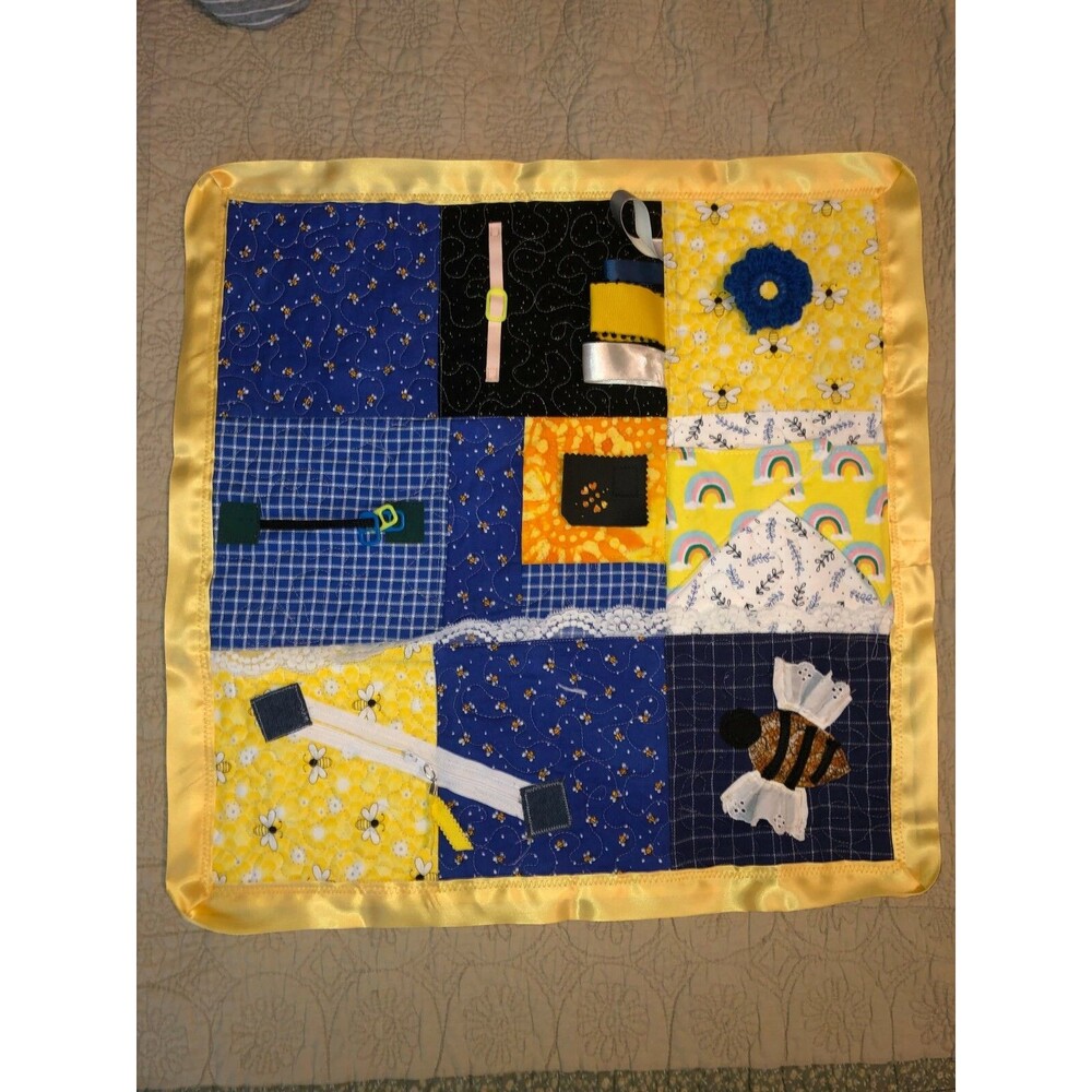 22" Adult Fidget Quilted Lap Dementia Alzheimers ADHD Activity Sensory Bee blue